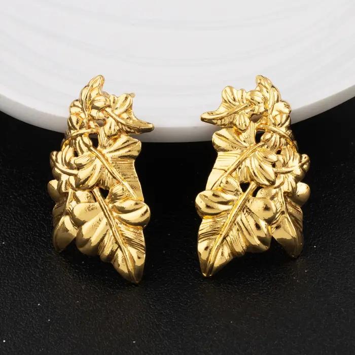 Ensemble de bijoux couleur or YM pour femmes et hommes, chaîne feuille, boucles d'oreilles, bracelet réglable, bague et collier pour cérémonies et occasions quotidiennes