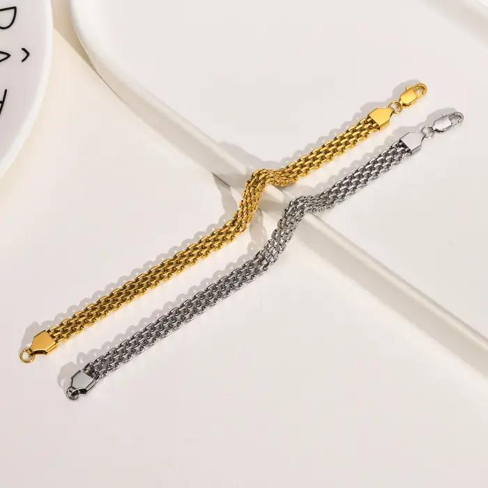 Bracelet en acier inoxydable serti de maille plaquée or ou argent pour homme et femme occasions spéciales cadeau anniversaire engagement mariage