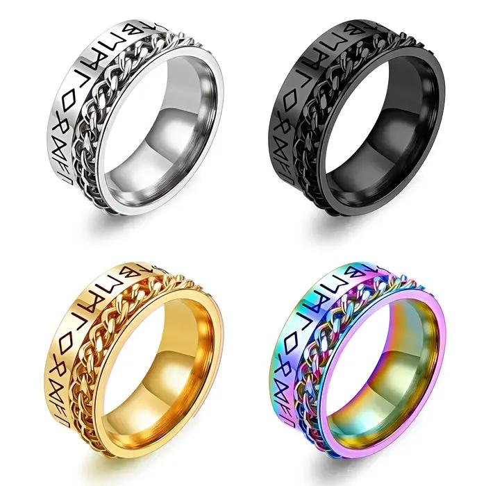 Bague en acier inoxydable nordique avec runes vikings pour hommes et femmes, bague spinner anti-stress et anxiété pour diverses occasions et cadeaux