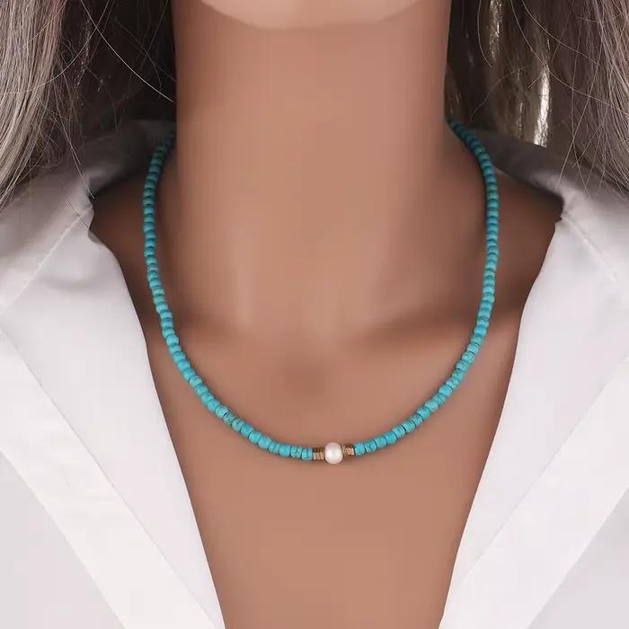 Collier Boho en perles turquoise pour femmes