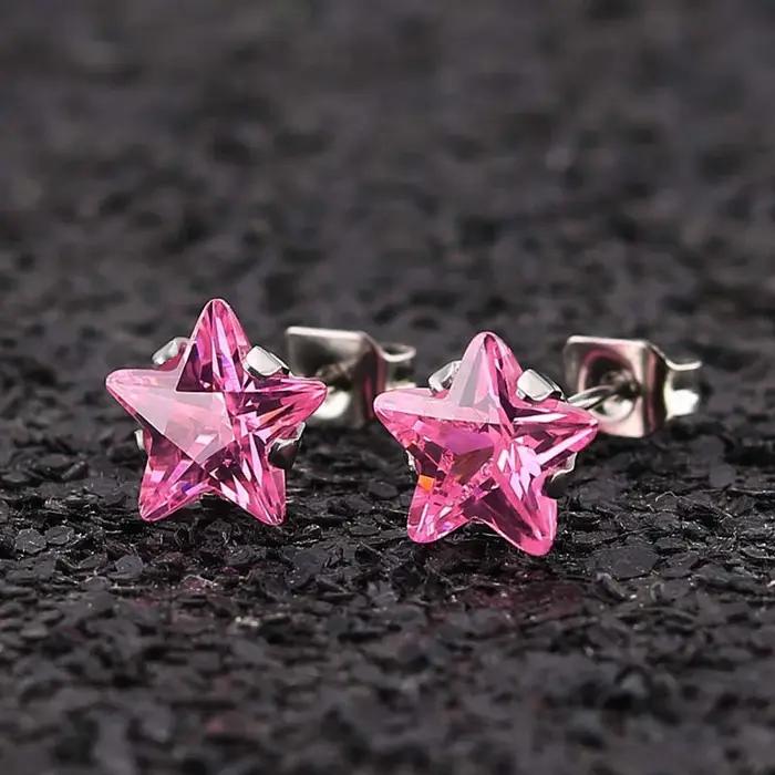 Uelf-Boucles d'oreilles étoiles en cristal rose brillant pour femmes