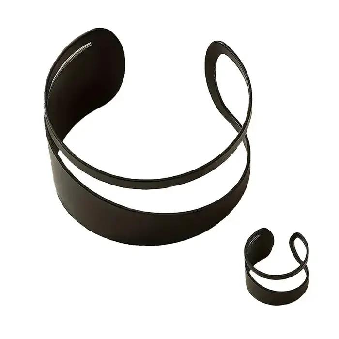 Ensemble de bagues et bracelets ouverts à large face rouge et noir