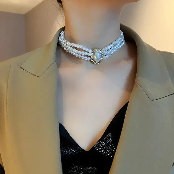 Collier ras du cou en perles multicouches pour femme, bijoux en cristal