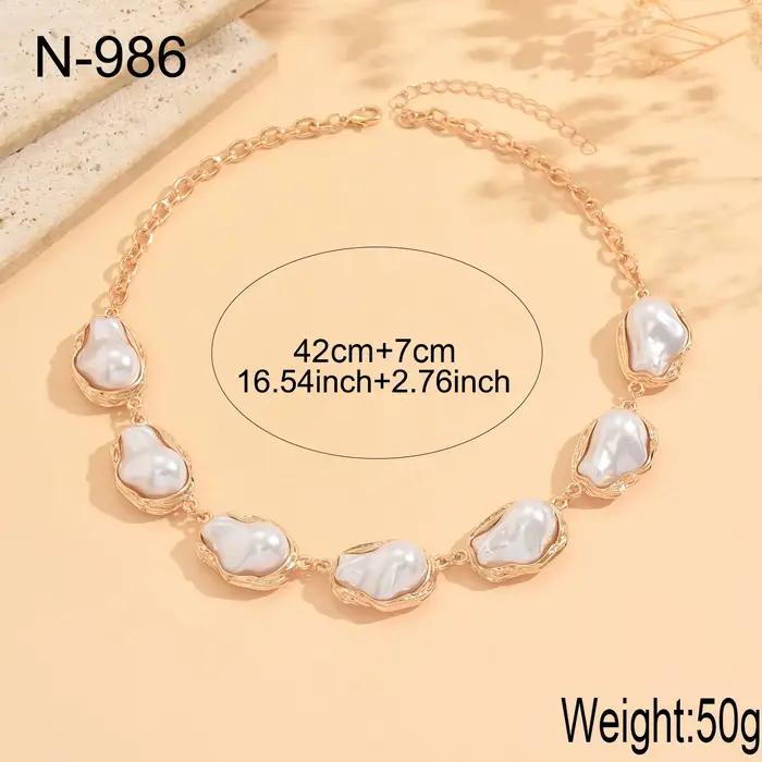 Collier ras du cou baroque en fausses perles, style vintage, longue chaîne en Y, irrégulier, ajustable, bijou fantaisie pour femme