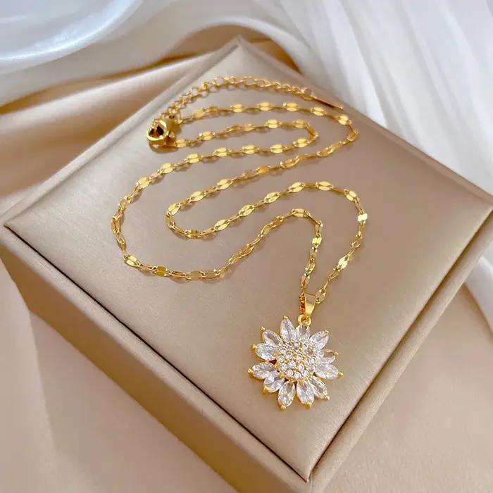 Collier de luxe avec pendentif tournesol en Zircon pour femmes