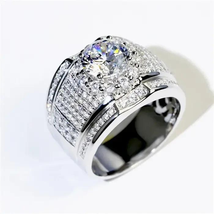 Bague en argent sterling 925 sertie de zirconium blanc alliance de mariage bijoux classiques pour homme et femme occasions spéciales ```