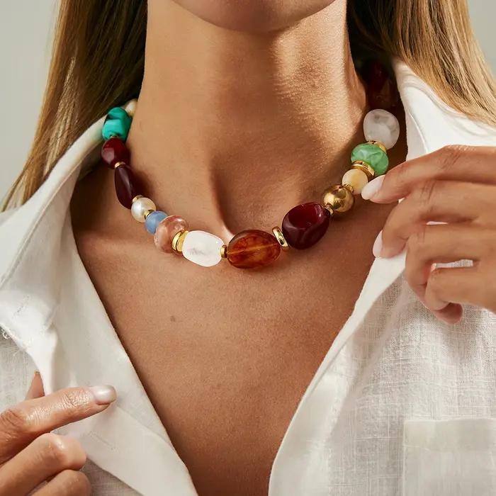 SHIXIN bohème couleur résine perlée collier ras du cou pour les femmes Vintage réglable acrylique