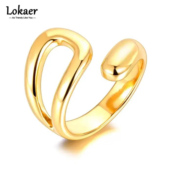 Lokaer – bague géométrique en acier inoxydable plaqué or 18K