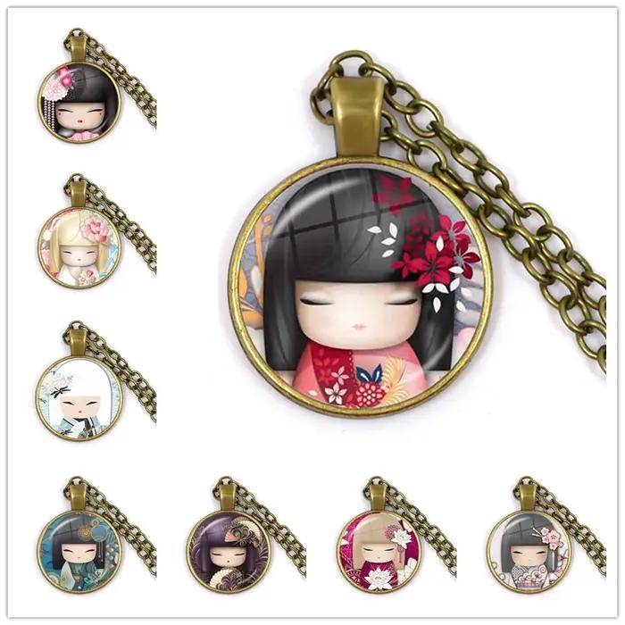 Collier pendentif visage de fille japonaise pour femme