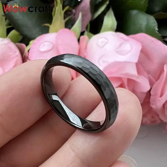 Bague en tungstène martelée bombée pour femmes et hommes, alliance, fiançailles, mode, 4mm