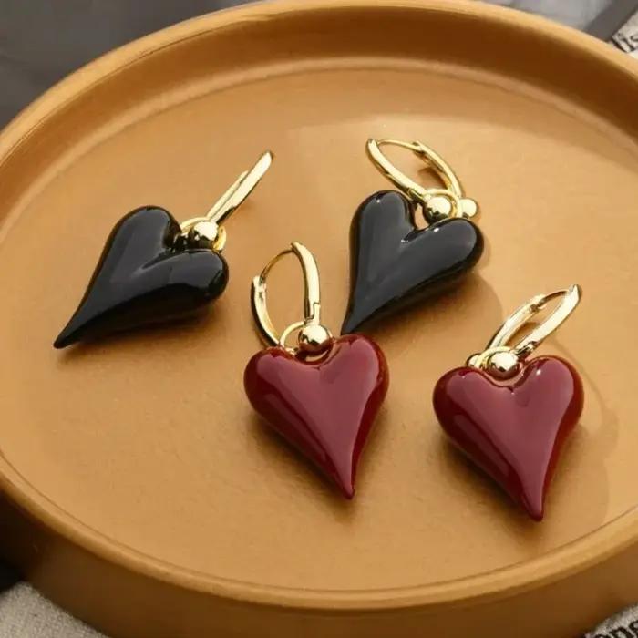 Boucles d'oreilles pendantes en forme de cœur en émail pour filles et femmes
