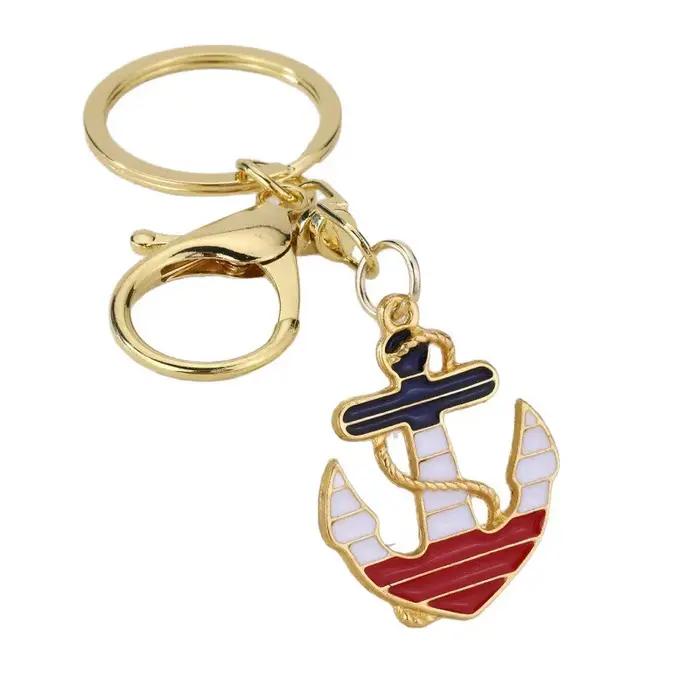 Porte-clés ancre nautique en émail pendentif métal rouge blanc bleu accessoire mode femmes hommes breloque sac cadeau fête noël occasion spéciale