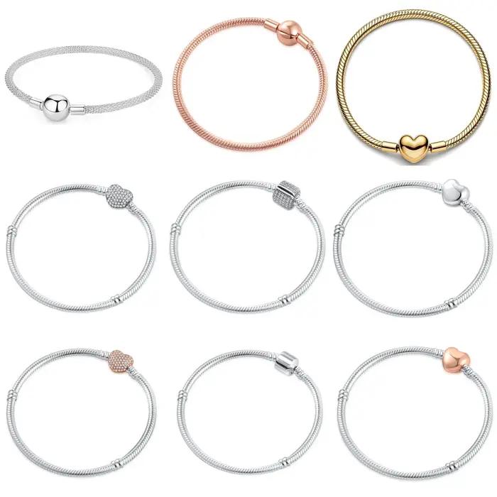 Bracelet en argent sterling 925 avec chaîne serpent et maille pour femme fermoir cœur et cube bijou tendance cadeau pour elle occassions spéciales