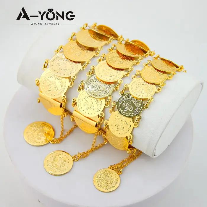 Bracelet de pièces de monnaie kurde plaqué or 21 carats