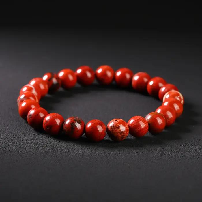 Bracelet en pierre naturelle de jaspe rouge pour femmes et hommes