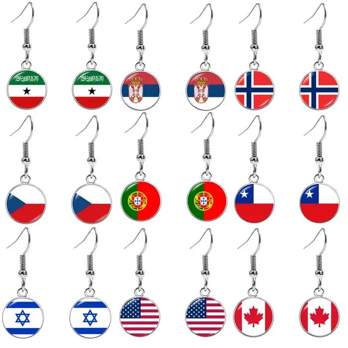 Boucles d'Oreilles Drapeaux France Russie Serbie Tchéquie Portugal Norvège Brésil Allemagne Italie Canada États-Unis Verre Pendantes pour Femmes Occasions Spéciales
