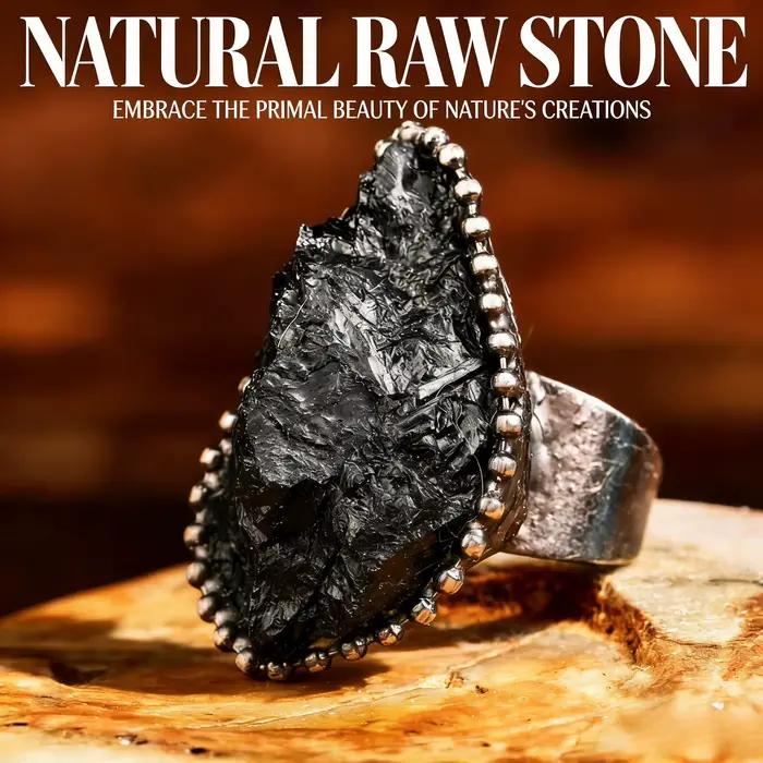 Bague en Tourmaline Noire Brute, Style Bohème Gothique, Accessoire Unisexe Pour Occasions Spéciales et Usage Quotidien