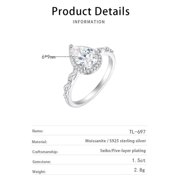 Bague de fiançailles en argent sterling 925 véritable pour femme