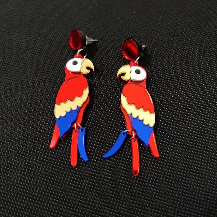 Kugars – boucles d'oreilles en forme de perroquet rouge pour femmes