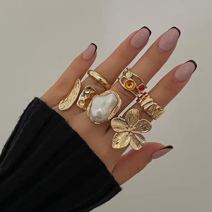 Ingemark 2025 nouveau irrégulier exagéré métal fleur anneaux ouverts femmes élégant Baroque Imitatio