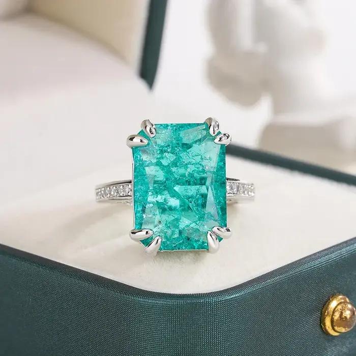 Bague femme en Moissanite plaqué argent 925 forme carrée avec pierre Zirconium pour cadeau élégant et occasion spéciale