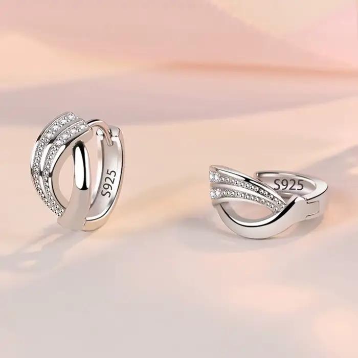 Cristal Zircon réel 925 boucles d'oreilles en argent Sterling canal cubique zircone