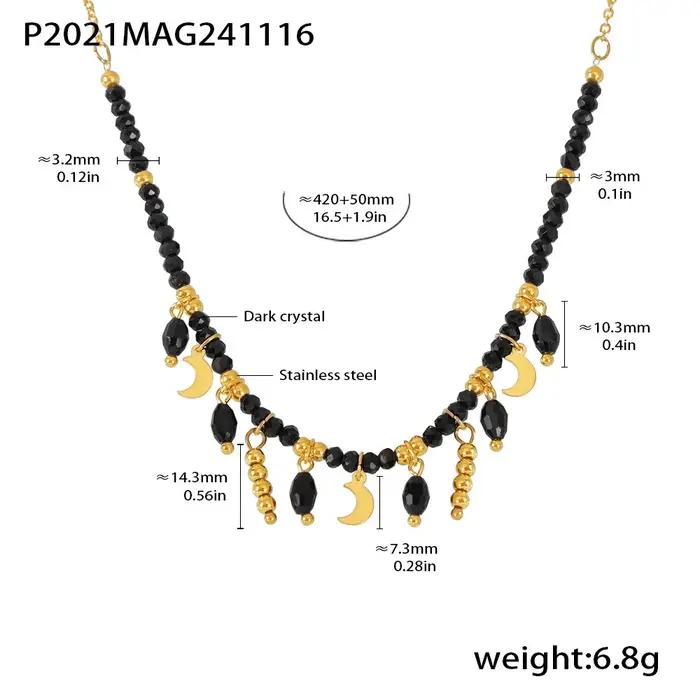 Collier chic en acier inoxydable noir avec cristaux pour femme