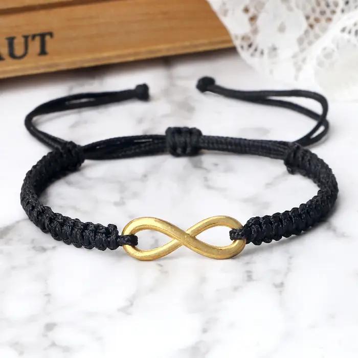 Bracelet Infinity tressé réglable pour couples, hommes et femmes, fait main, avec breloques, bijou de mode et décontraction pour mariage, engagement, fête et anniversaire