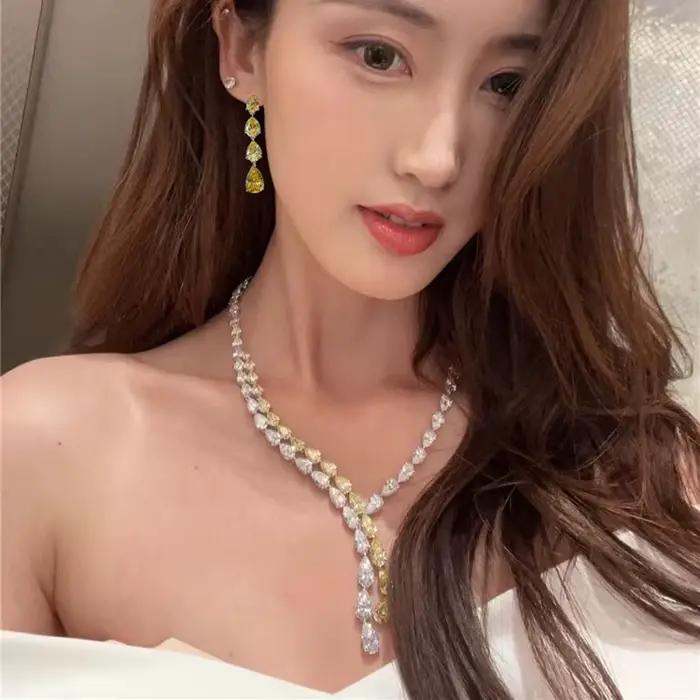Foyimagination-Ensembles de bijoux en diamant jaune et blanc pour femmes