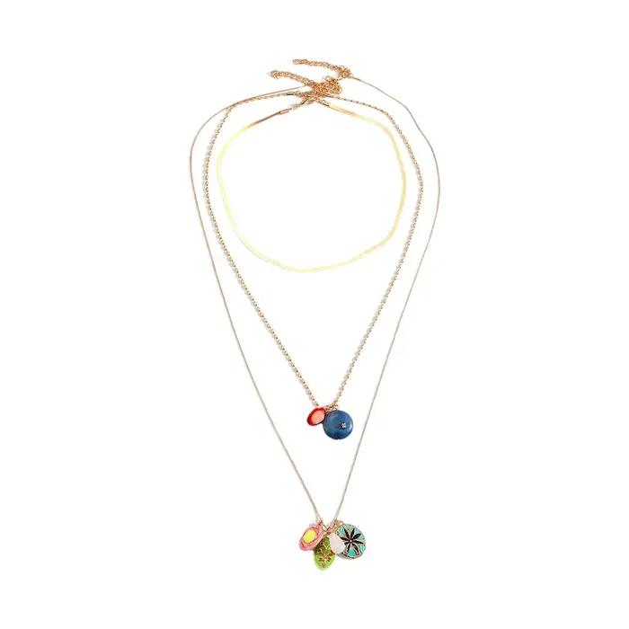 Collier multi-couches tendance pour femme avec pendentif émail coloré