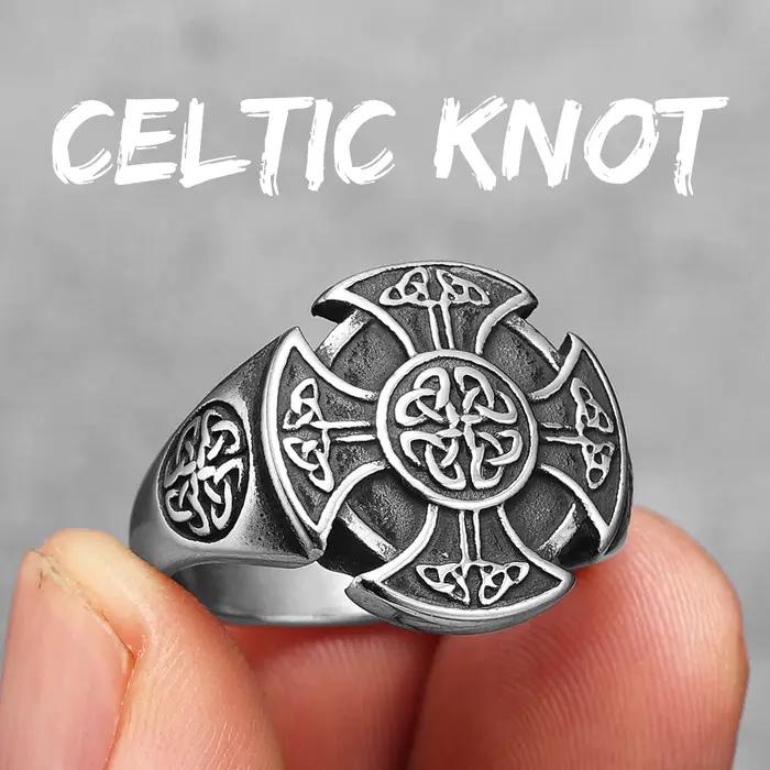 Bague en acier inoxydable 316L avec motif croix et nœud celtique, bagues de mariage et alliances de style viking pour hommes et femmes, bijoux punk rock, accessoires de mode pour occasions spéciales