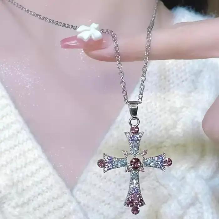 Collier gothique rose croix cristal Zircon punk pendentif collier femmes filles bijoux occasions spéciales