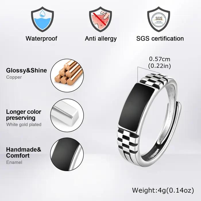 Bague rectangulaire noire pour hommes et garçons