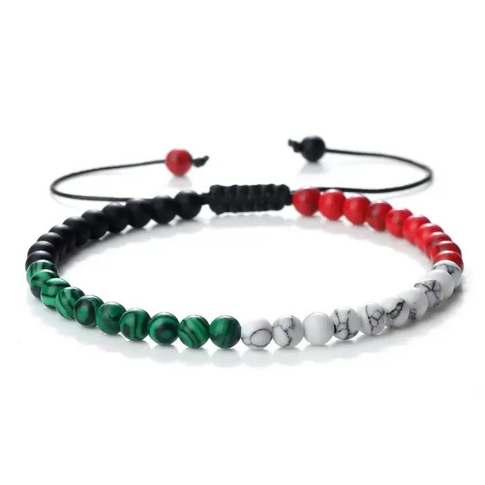 Bracelet de perles drapeau palestinien coton tressé classique pour femmes et hommes rouge noir blanc vert symbole national cadeau occasions spéciales