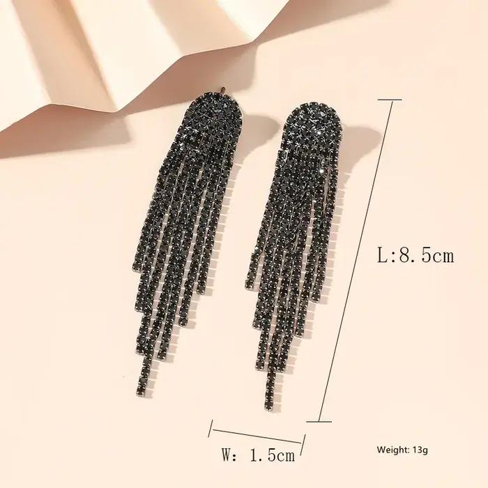 FYUAN mode longue gland boucles d'oreilles pour femmes noir or argent couleur strass balancent boucle d'oreille bijoux de fête de mariage