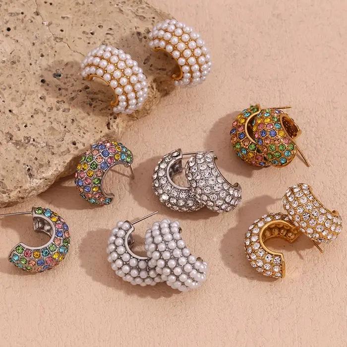 E.B.belle optics-Boucles d'oreilles en perles colorées en forme de C pour femme