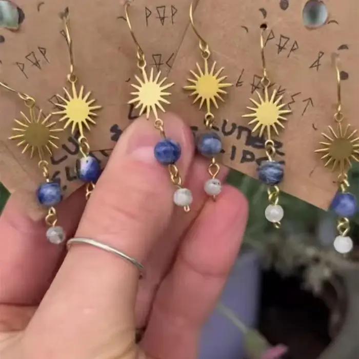 Boucles d'oreilles soleil cosmique en cristal terre saturne, faites à la main, pour femmes et filles