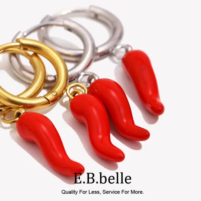 E.B.belle Boucles d'oreilles pendantes en forme de piment rouge pour femmes