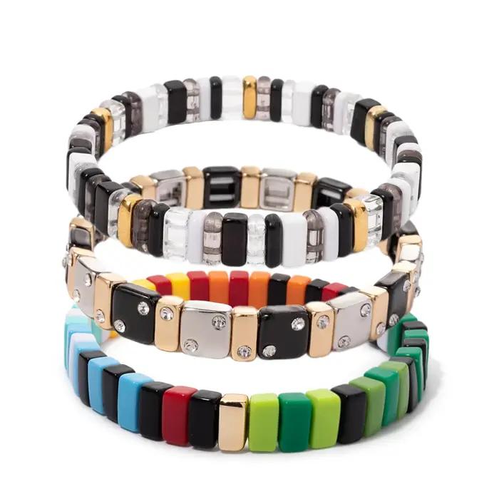Ensembles de bracelets de perles de couleur jaune-orange pour femmes