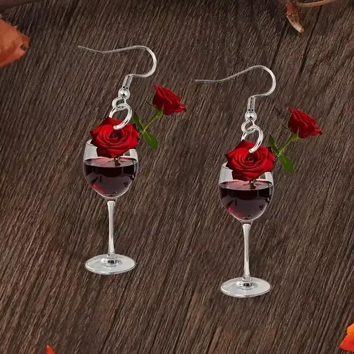 Boucles d'oreilles de noël en forme de Rose, grande tasse de vin, pour carnaval, verre à vin secoué, en acrylique, nouvelles boucles d'oreilles amusantes, cadeaux en gros, 2025