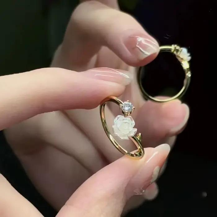 Bagues d'ouverture de fleur de Zircon de luxe pour femmes