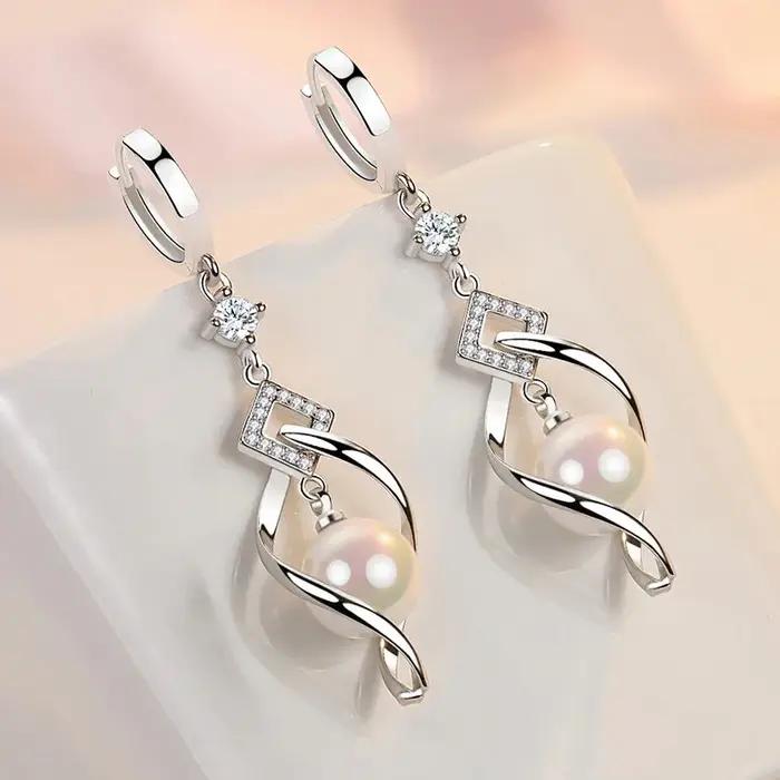 Andara 925 en argent Sterling AAA Zircon boucles d'oreilles en perles naturelles pour les femmes mode magnifique bijoux de fête de fiançailles de mariage