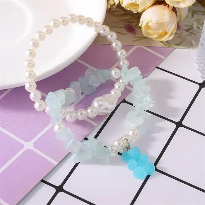 Lot de 2 bracelets bohèmes faits à la main avec perles d'imitation pour femmes