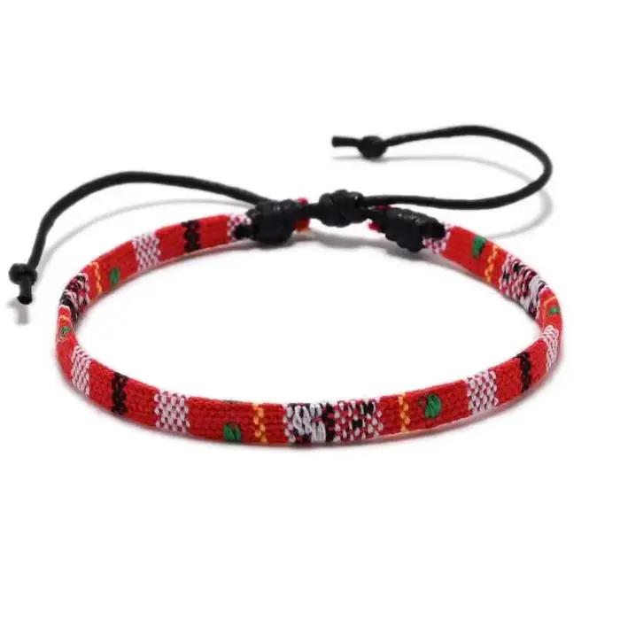 Bracelets à breloques unisexes faits à la main tissés en coton multicolores ethniques pour femmes hommes occasions spéciales