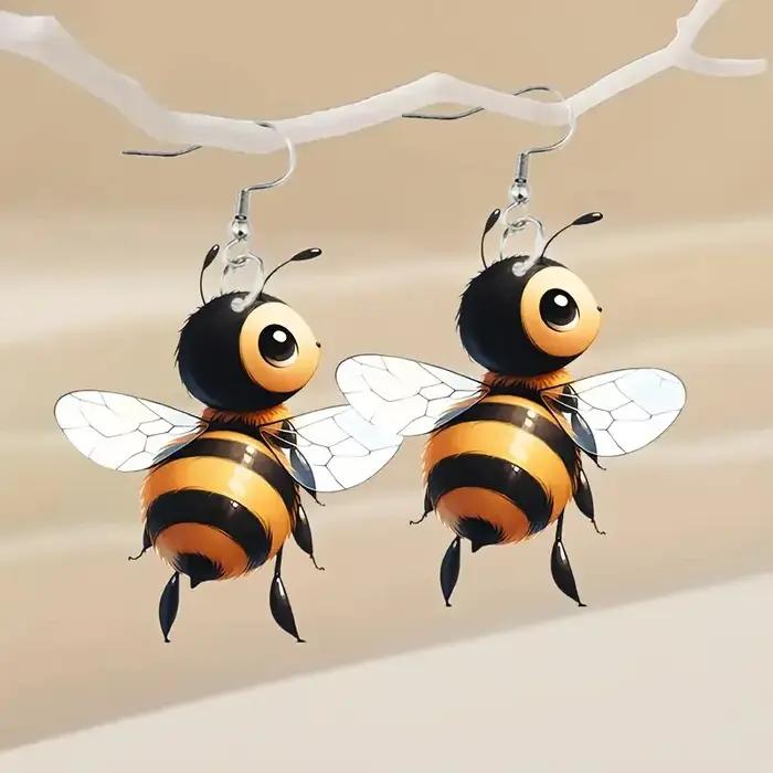 Boucles d'oreilles en acrylique 2D motif petite abeille mignonne