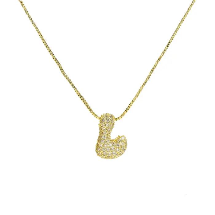 Ballon plaqué or 26 lettre de l'alphabet pendentif collier cuivre Zircon bulle