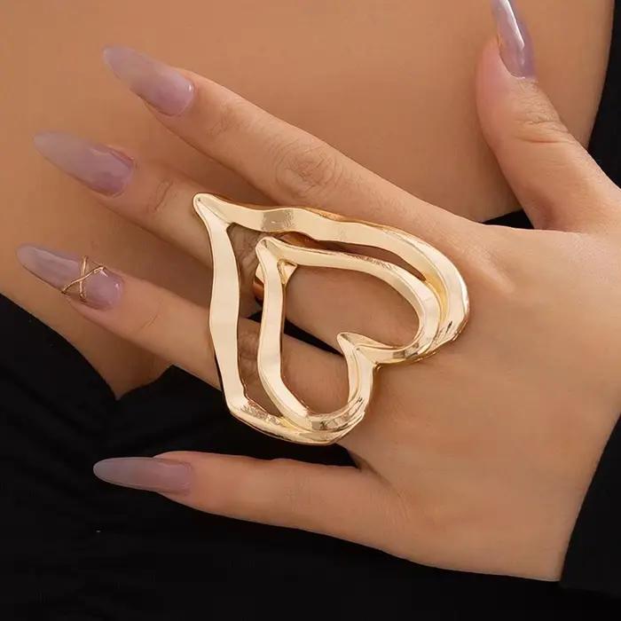 Bague pour femme, grande bague fantaisie en forme de cœur