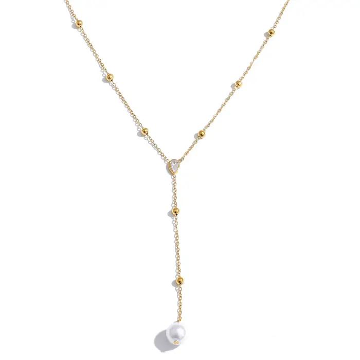 Yhpup – collier en acier inoxydable avec perles simulées en zircone, chaîne en Y, style coréen chic,