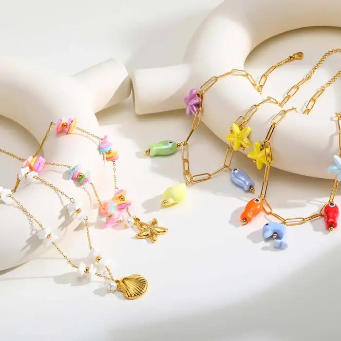 Collier chaîne de perles en pierre naturelle multicolore fait à la main pour femmes