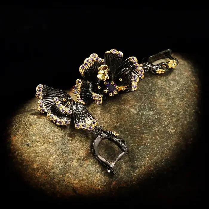 Boucles d'Oreilles Créatives en Forme de Tournesol et Plante